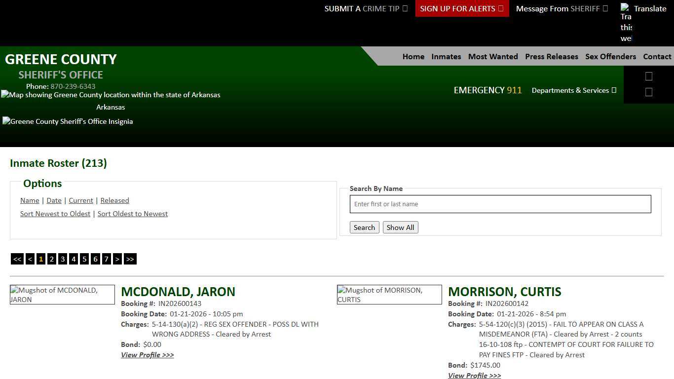 Inmate Roster - Current Inmates Booking Date Descending - Greene County AR Sheriff's Office