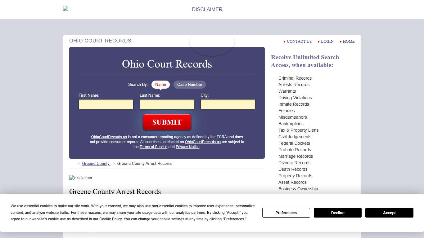 Greene County Arrest Records OhioCourtRecords.us